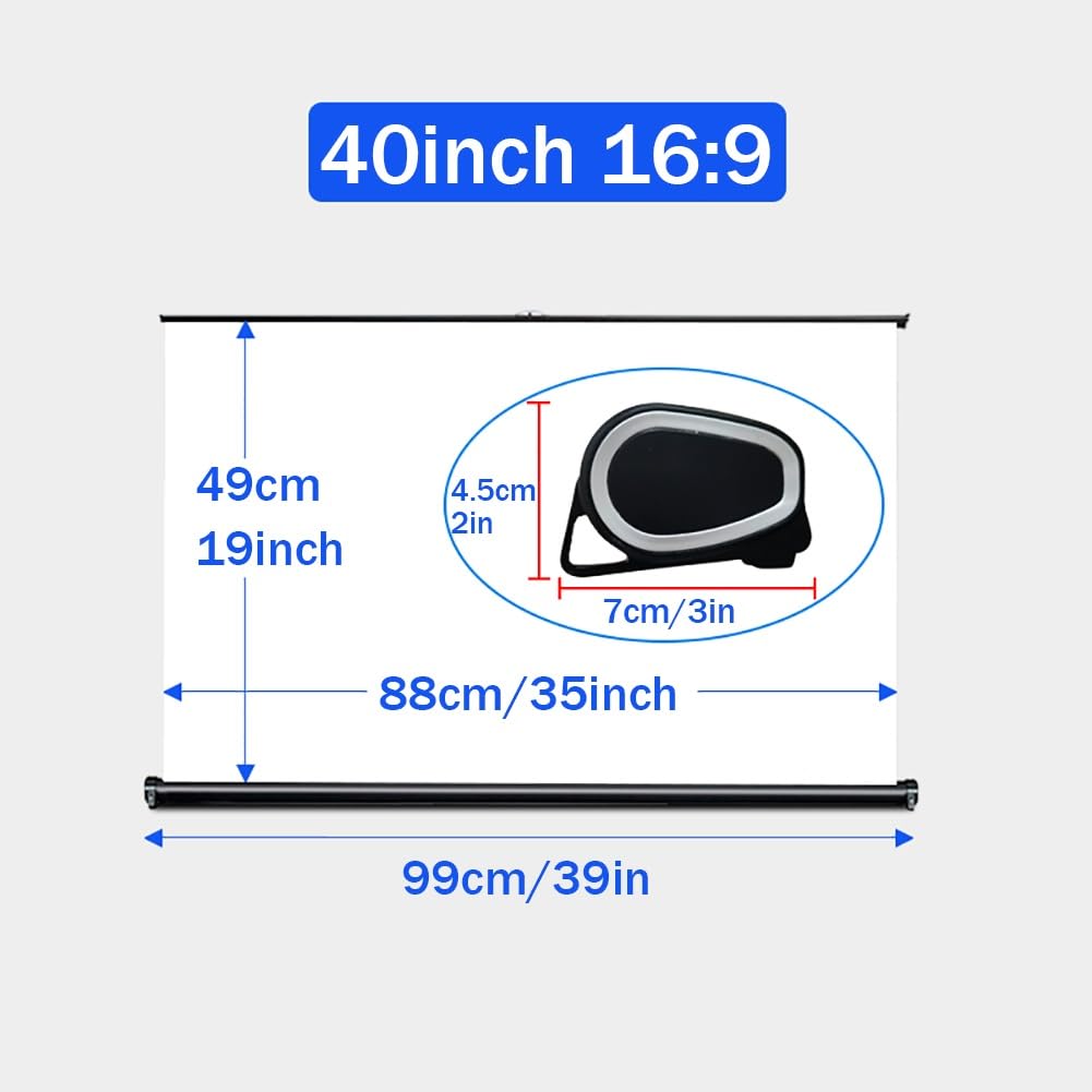 Piccolo Schermo Portatile per proiettore da 20 Pollici, Schermo per proiettore Retrattile da Terra 16:9 con Supporto, Schermo cinematografico Mobile da Tavolo da 40 Pollici(40inch)