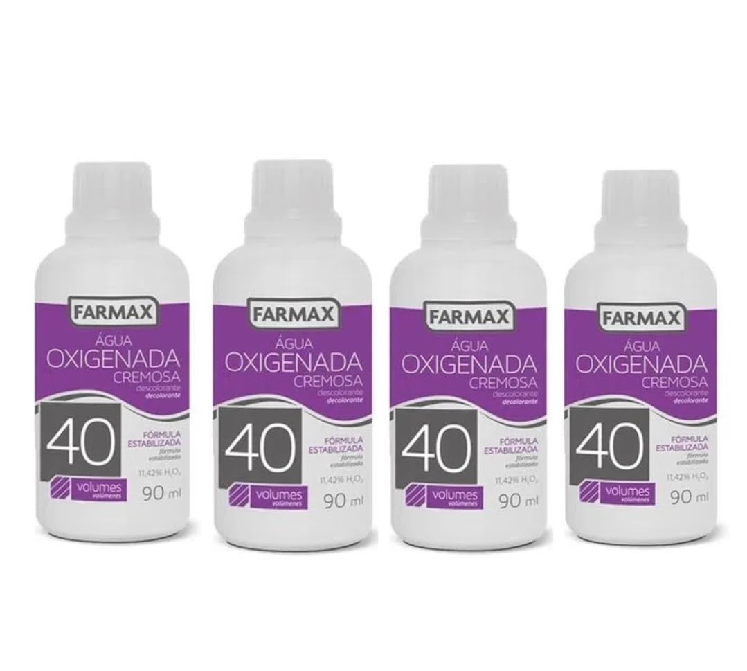 Agua Oxigenada Cremosa Descolorante Brasileira Volume 40 | Pack of 4x90ml | Brazilian Cream Peroxide | Brazil in Texas Bundle