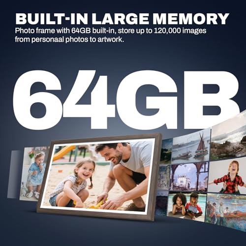 Image of Large Digital Picture Frame 24 inch, 1920x1080 FHD IPS WiFi Digital Photo Frame with Remote, 64GB Storage, Auto-Rotate, Instantly Share Photo /Video via Apps /Email, USB /Mirco SD, Dark Wood