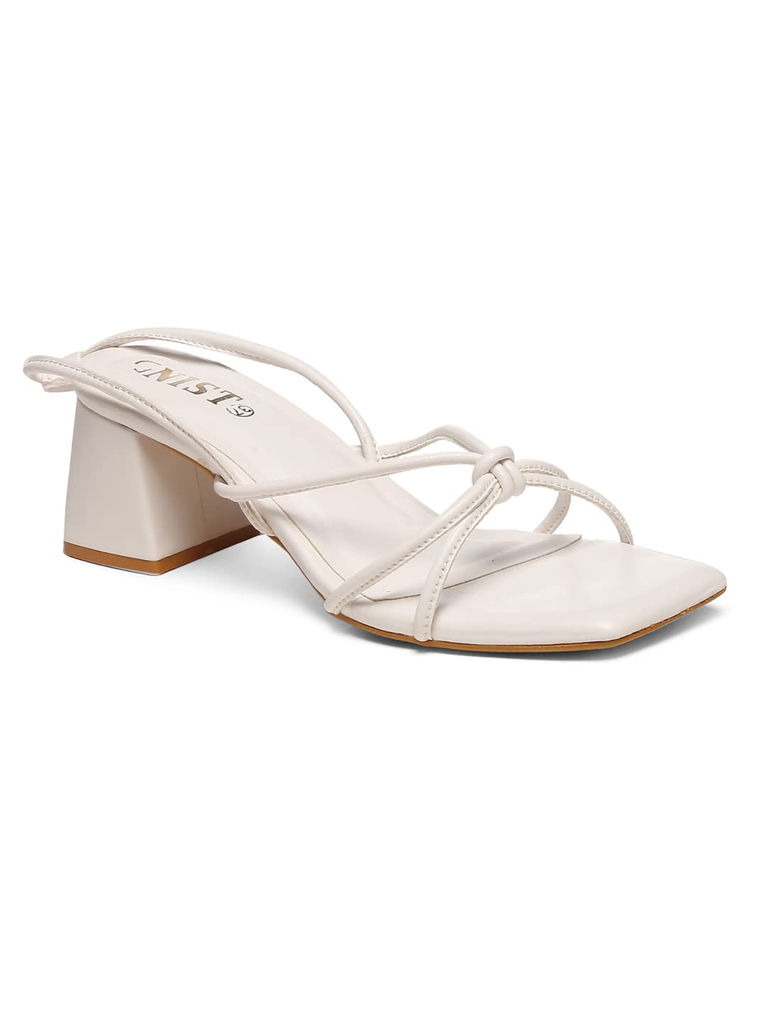 GNISTWhite Elegant Strappy Tie up Block Heel