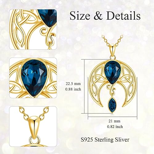 AOBOCO Sterling Silver Celtic Crescent Moon Goddess Pendant Irish Good Luck Necklace with Birthstone Crystal, Celtic Moon Jewelry Gift for Women Mom Wife4