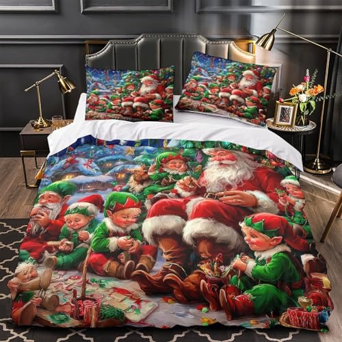Housse de couette Noël 3 pièces lit 2 personnes microfibre douce