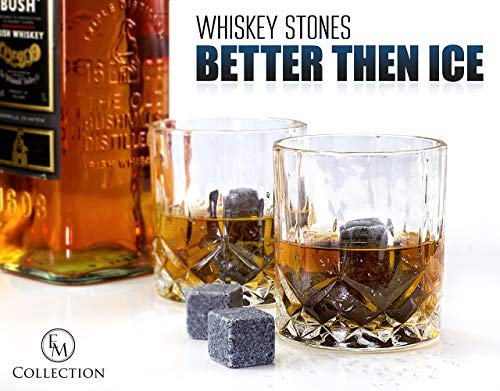 Emcollection's Crystal Whiskey Glasses Set Of 2 | Bourbon Glass | 8 Whiskey Stones Gift Set | Coasters & Velvet Bag | All In A Brown Cool Wooden Box | For Him, Men's Gift, Boss, Whisky Lovers #TOP6