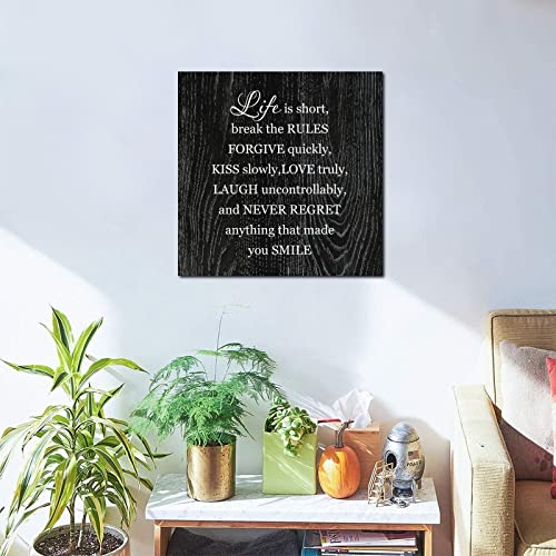 Wooden Wall Signs With Saying Life Is Short Break The Rules Forgive Quickly Wood Plaque Sign Wall Hanging Positive Word Quote Wood Sign For Home Cabin Front Door Outdoor Decoration 12X12In #TOP2