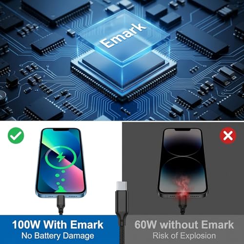 Image of Verilux 2 in 1 Type C to C & Lighting Charging Cable 1.2M, PD 100W C Type & 27W Lighting Cable with 480Mbps Data Transfer, Nylon Braided for iPhone, Galaxy, Laptops, iPad, Black