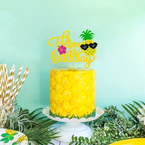 Glitter Pineapple Cake Topper Pineapple Cake Decoration Summer Fruit Hawaiian Tropical Aloha Luau Pineapple Donut Theme Kids Boy Girl Happy Birthday Holiday Party Cake Decoration #TOP4