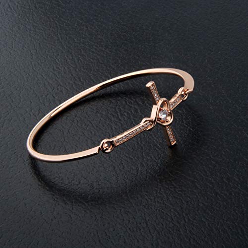 Christian Bracelet Infinity Love Heart God Cross Bracelet Crystal Sideway Cross Bangle Religious Gift for Women (Rose Gold) - Image 3