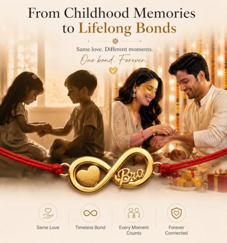 Image of Gold Plated Designer Rakhi Bracelet for Brother | Infinity, Heart, Evil Eye & BRO Designs | Raksha Bandhan Rakhi with Roli Chawal & Greeting Card