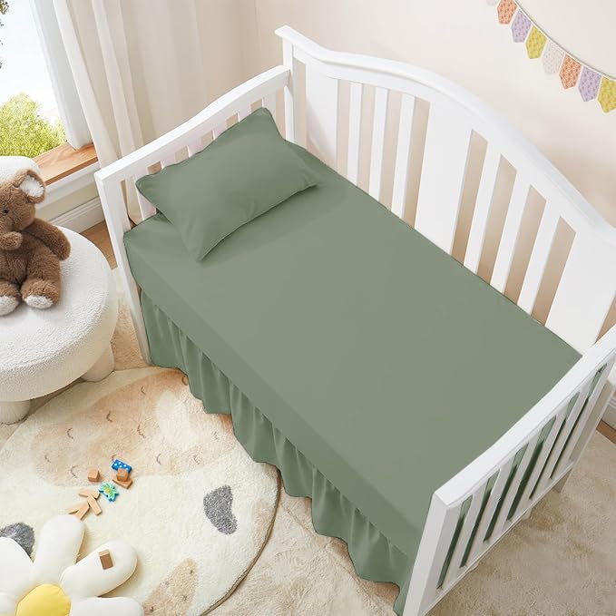 Jupe De Lit Bébé En Microfibre Avec Volants Et Pompons | 71x132 Cm, Chute 35.6 Cm | Pour Berceau Et Lit Enfant - 5