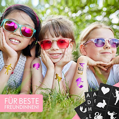 Glitzer Tattoo Set für Kinder mit 4 Farben und 52 Schablonen