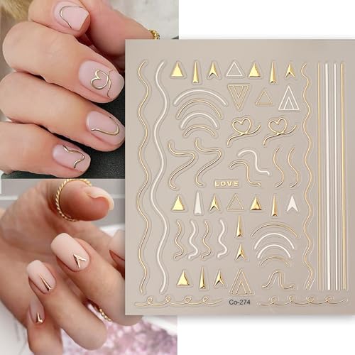 Curved Line Nail Stickers, Simplicity Nail Sticker for Nails Art, Nail Art Stickers, 3D Self Adhesive Nails Decals, 5D Embossed Nail Decals, Stamping White Nails Decoration for Women