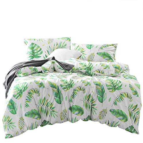 Wake In Cloud - Tree Leaves Duvet Cover Set, 100% Cotton Bedding, Green