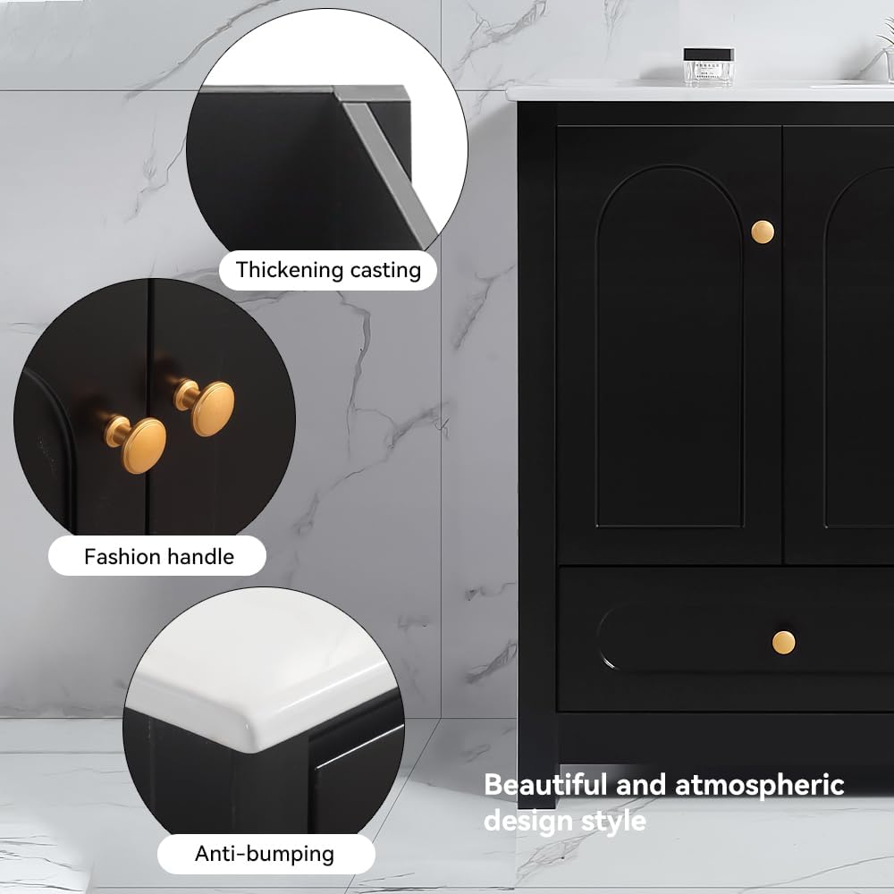 LUMISOL 48" Modern Bathroom Vanity with Sink, Modern Single Bathroom Vanity with 4 Doors & 2 Drawers, 48" Bathroom Storage Cabinet with Ceramic Basin, Black