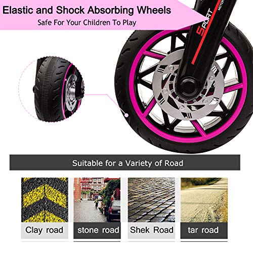 TOBBI 12V Kids Ride On Motorcycle Toys 3 Wheels Electric Trike Motorcycle for Boys and Girls in Rose Red