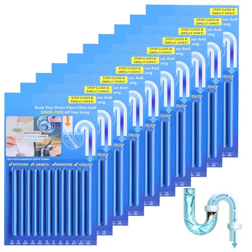 Saijer Palillos para Desagüe,120 PCS Cleaning Sticks Limpiador Enzimático Limpiador De Desagües Mantiene Tuberías De Desagüe Libres De Atascamientos para Alcantarillado Cocina(azul)