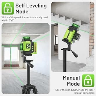 Huepar Laser Level 3x360 Self Leveling with 2 Rechargeable Batteries, 3D 12 Lines High Brightness Green Laser Level for Construction or Home Renovation, LS03CG
