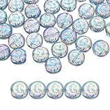 QUARKZMAN 60 Piezas de cuentas de letras de vidrio, cuentas de alfabeto planas de 10 mm de diámetro, cuentas espaciadoras de letra inicial g para hacer pulseras de manualidades, azul verde