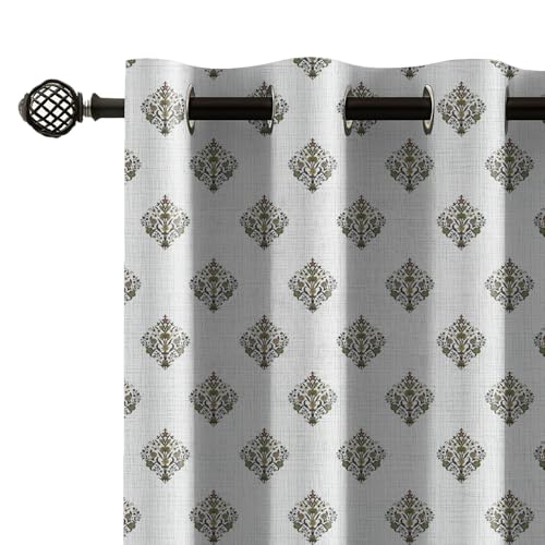 Image of LINENWALAS Printed Blackout Curtains for 5 Feet Window | Set of 2 | Printed Drapes | Thermal Insulated, Room Darkening Panels with Grommet Hanging for Living Room (Olive Green Persian)