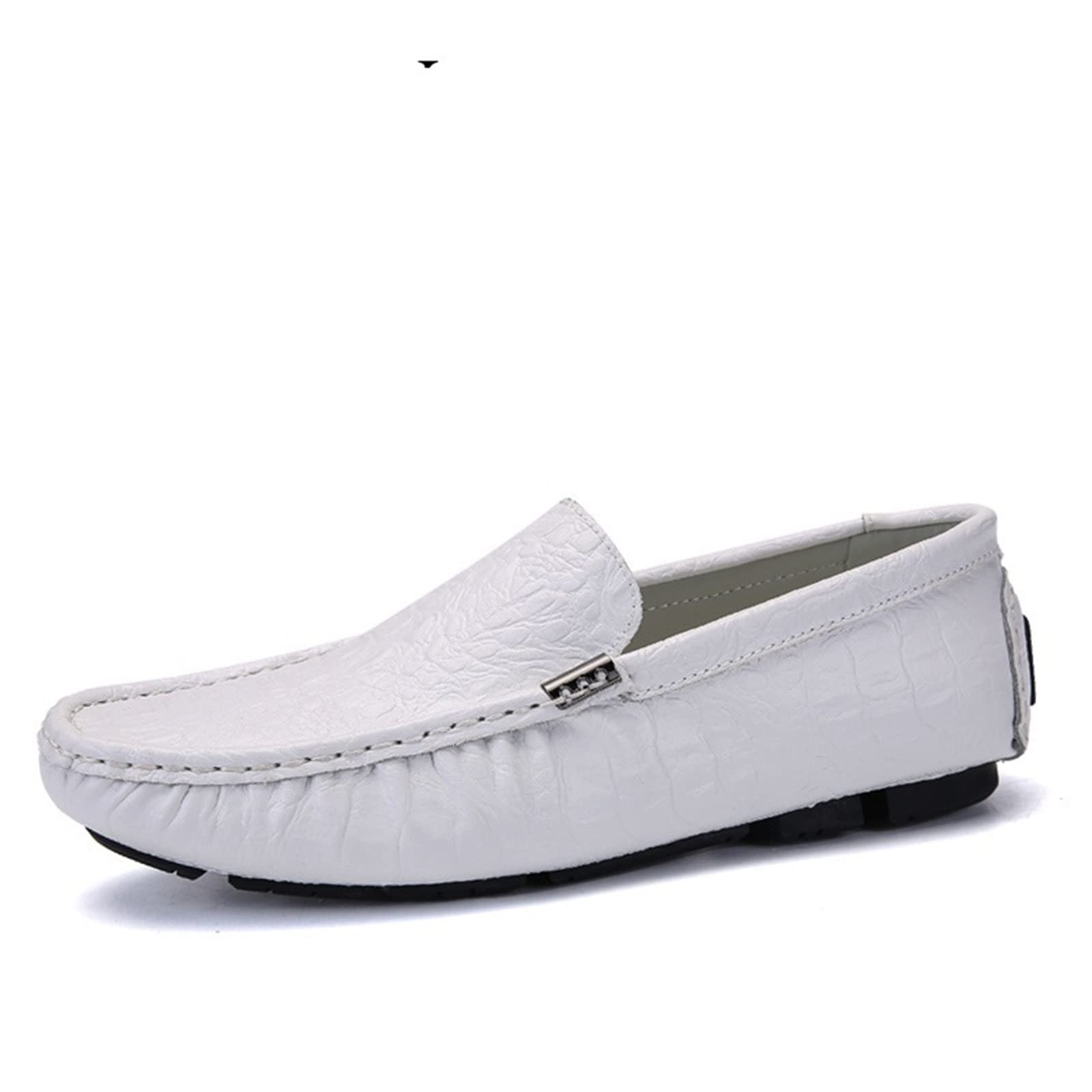 ETZRYSYB Mens leather shoes Genuine Leather Men Shoes Soft Loafers Brand Men Flats Comfy Driving Shoes(White,14)