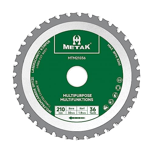 METAK HM Multifunktions Kreissägeblatt 210x30 mm für Holz, Metall, Aluminium | Multi Material Sägeblatt 210mm 36 Zähne für Stahl | Reduzierring 30 mm inklusive