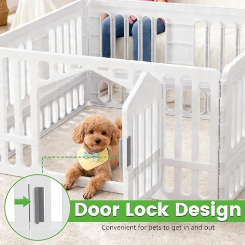 Image of BestPet 24 Inch Dog Playpen, 4-Panel Plastic Pet Playpen with Door, Indoor Puppy Exercise Pen, Large Space Dog Fence for Small Medium Dogs, No Assembly Required, White