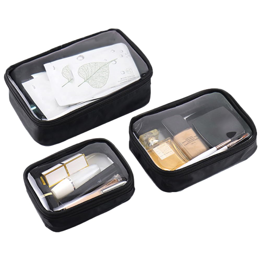 kamumanni Clear Makeup Bag, 3 Pcs TPU Toiletry Bags, Travel Clear Case for Cosmetics, Transparent Zippered Bag (S, M, L)