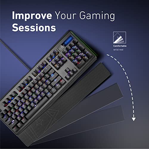 Image of Vertux Gaming Keyboard, Anti-Ghosting USB Wired Keyboard with RGB Effects, Removable Magnetic Palm Rest, Aluminum Frame, 12 Multimedia Keys and Blue Mechanical Keys for Windows, Mac OS, Toucan