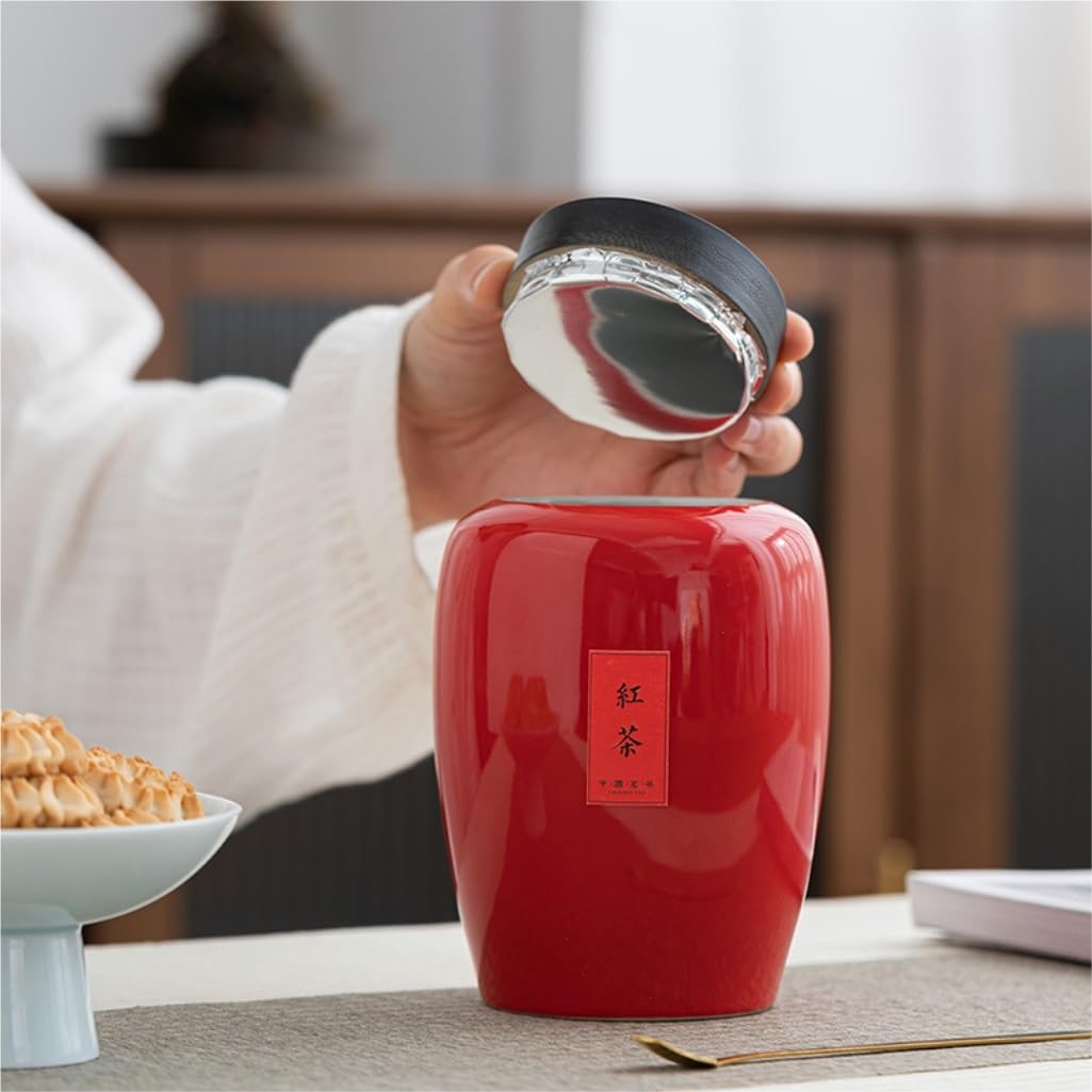 LYGSWDB Pojemnik na herbatę Słoik do przechowywania herbaty luzem Słoik ceramiczny z pokrywką Słoik do przechowywania żywności w kuchni Pusty słoik Zestaw chińskiej herbaty Podwójny słoik Zestaw