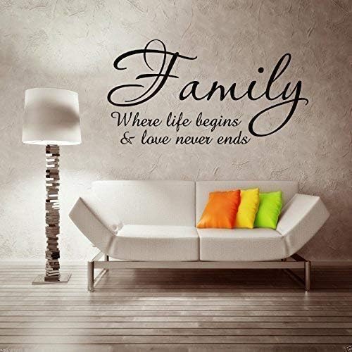 Family Love Life Begins Wall Art Sticker Quote Decal Mural Transfer Stickers WSD705, Olympic Blue Matt, Large