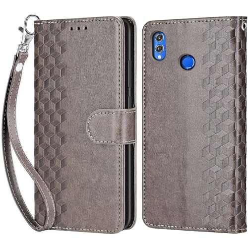 Handyhülle für Huawei Honor 8X Hülle, Huawei Honor 8X Hülle, Premium Leder Flip Klappbare Stoßfeste Magnetische [Standfunktion] [Kartenfächern] Schutzhülle Tasche - Grau