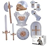 Xoeryoy Disfraz de Caballero para niños, Disfraz de Caballero Medieval con Escudo, Casco, Espada y Accesorios, Real para niños de 3 a 10 años, Estilo 2