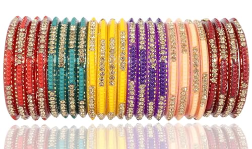Image of NMII Fancy Glass Bangle Set For Women & Girls | Kada Bangles For Daily Use | Kaanch Ke Kade | Multicolor Kada Set | Chudi For Women | Fancy Women's Bangles For Wedding, Party & Gift