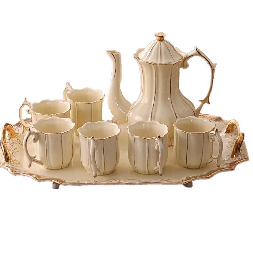 Buy FGVBC Tea Sets for Adults White,6 Piece Cups and Teapot Tray