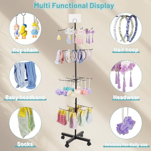 Image of Flenpptly Retail Display Stand Rotating Display Stand 4 Tier Spinning Display Stand for Craft Shows, Jewelry, Keychain, Earring Adjustable Height Retail Display Racks (Black)