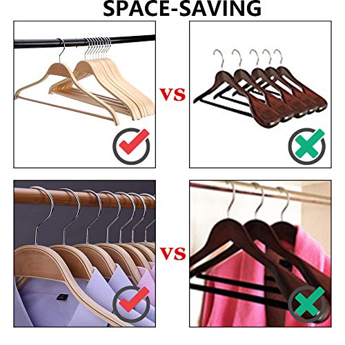 JS HANGER Wooden Coat Hangers, 10 Pack Light Weight Wood Coat/Suit Hangers with Non-Slip Pant Bar, Natural Finish - Thumbnail 5