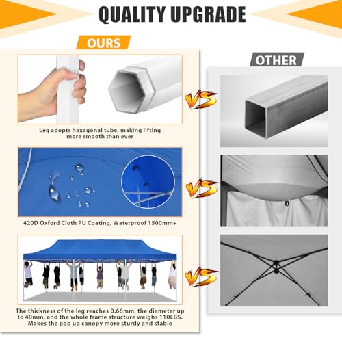 Image of HOTEEL Tents for Parties 10x30 Pop Up Canopy Tent Heavy Duty with 8 Sidewalls, Commercial Party Tent Event Wedding Instant Canopy Waterproof with Carry Bag, UV 50+, Thicked Hexagonal Legs, Blue