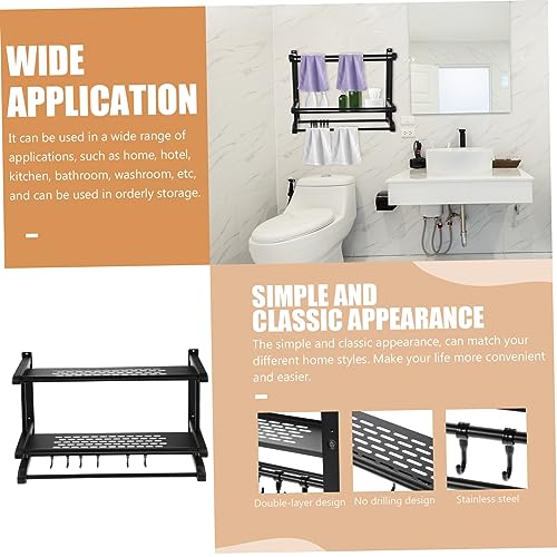 Porte-serviettes double couche noir VOSAREA stable et robuste rangement mural facile