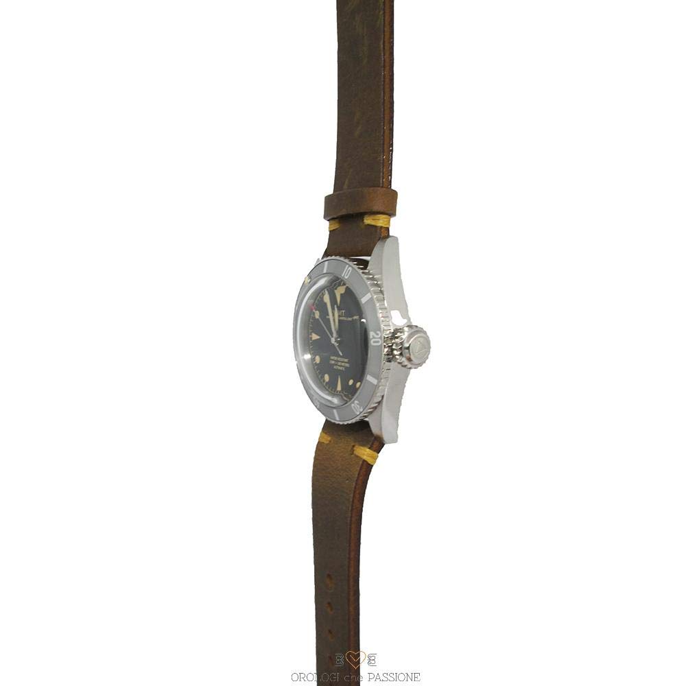 Sea Diver Diver Acero Automático Miyota Negro Cuero Marron Reloj Unisex