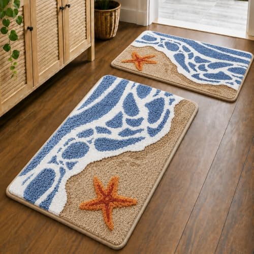 Image of Roseate Starfish Super Soft Anti Skid (40x60 cm) Super Absorbent Mats Microfibre 2000 GSM Mat for Bathroom /Bedroom /Kitchen /Door Mat /Floor Mat (Pack of 2)