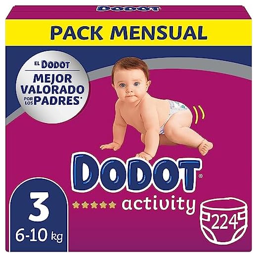 Dodot Pañales Bebé Activity Talla 3 (6-10 kg), 224 Pañales con Ajuste Más Resistente