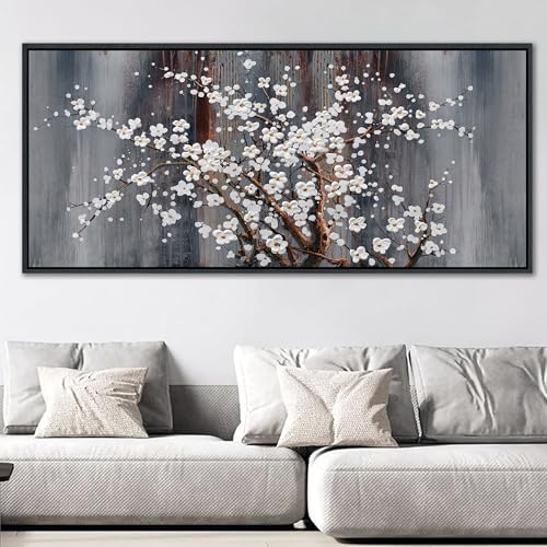 Image of Large Plum Blossom Canvas Wall Art Brown Wall Decor Living Room Cherry Blossom Bedroom Pictures Over Bed Framed Artwork for Wall Modern Canvas Paintings for Decorations 40x87