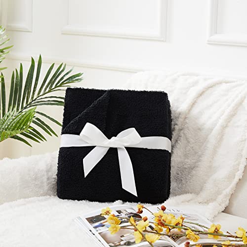 Image of CYMULA Super Soft Knit Throw Blanket Twin Size Black-Lightweight Plush Fuzzy Fluffy Warm Cozy Blankets and Throws for Sofa Bed All Season Use, 60x80 inches