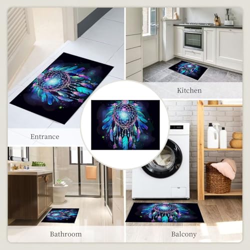 Tapis à poils courts bleu scène céleste de rêve motif attrape-rêves en plumes - 8