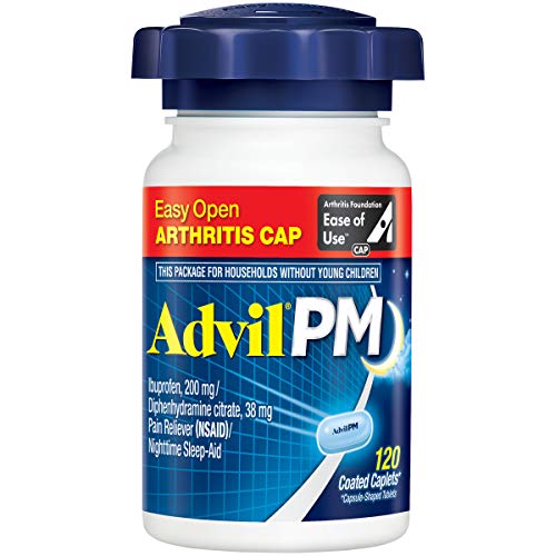 Advil PM (120 Count) Easy Open Arthritis Cap Pain Reliever/Nighttime Sleep Aid Caplet, 200mg Ibuprofen, 38mg Diphenhydramine