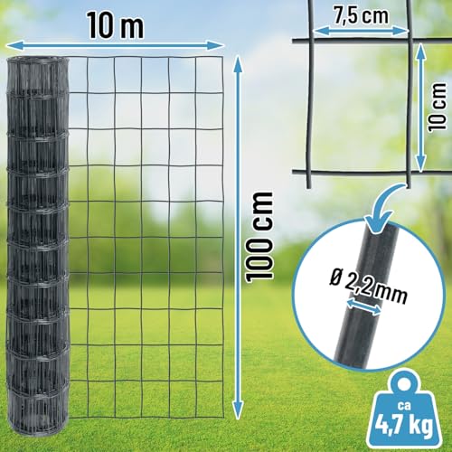 VOSS.garden 10m Gitterzaun 100cm Premium Maschendrahtzaun 100x75mm Gartenzaun anthrazit Wetterfest Punktgeschweißt