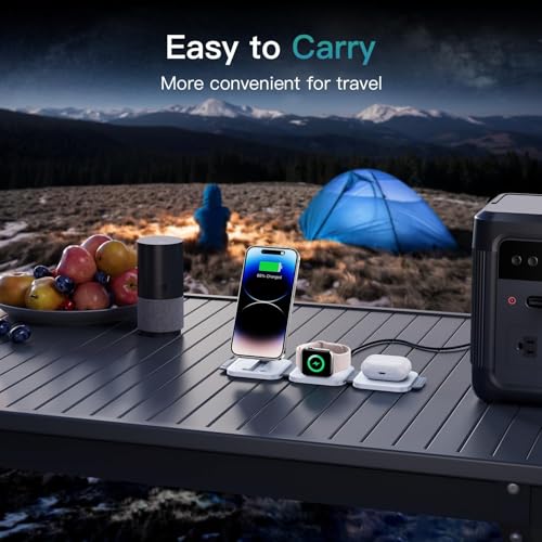 Image of JARGO 3 in 1 Wireless Charging Station for Apple Devices, Foldable iPhone Charging Station for iPhone 17 /16 /15 /14 /13 /12, Apple Watch & AirPods with Magsafe, Travel Essentials Wireless Charger (White)
