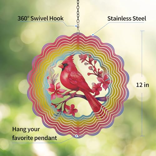 Image of Eandisom Wind Spinners Outdoor Cardinala for Mom, Birthday Gifts for Women, Hanging 12 inch 3D Wind Sculptures for Garden Decor for Outside, Yard, Outdoor