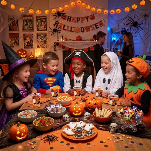 Litmitfu 30 Pcs Halloween Paper Cups - Orange Halloweens Disposable Heavy Duty Cups, Cute Black Cat Ghost Pumpkin Pattern Cup for Halloween Themed Party Decorations Supplies, 9 oz - image 2
