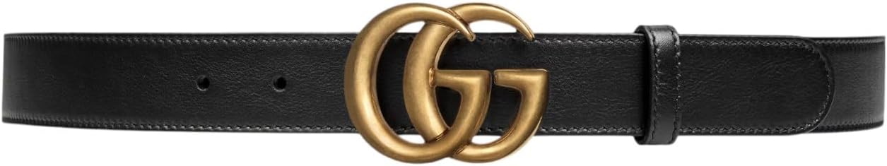 Gucci Marmont Black Leather Belt with GG Antique Brass Buckle