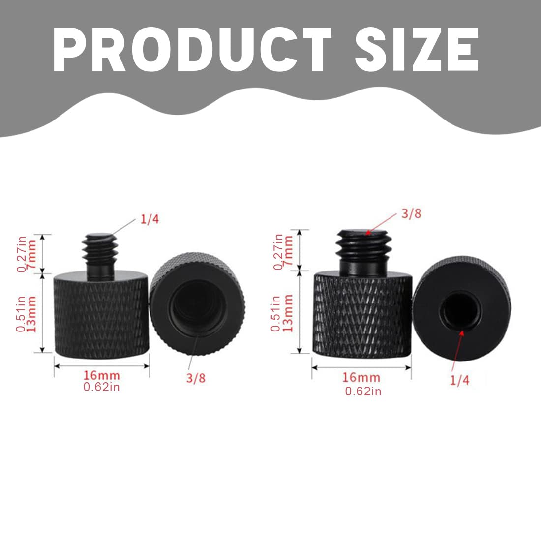 4 Pezzi Adattatore Filettatura 1/4 "Maschio A 3/8" Femmina E 3/8" Maschio A 1/4" Femmina Treppiede Adattatore Vit Per Altoparlanti Fotocamera Treppiede Microfono Stand Monitor (Nero)